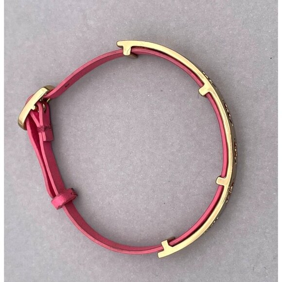 Stella & Dot Strength Bracelet Pink Leather Gold Buckle Elephants - Picture 3 of 6